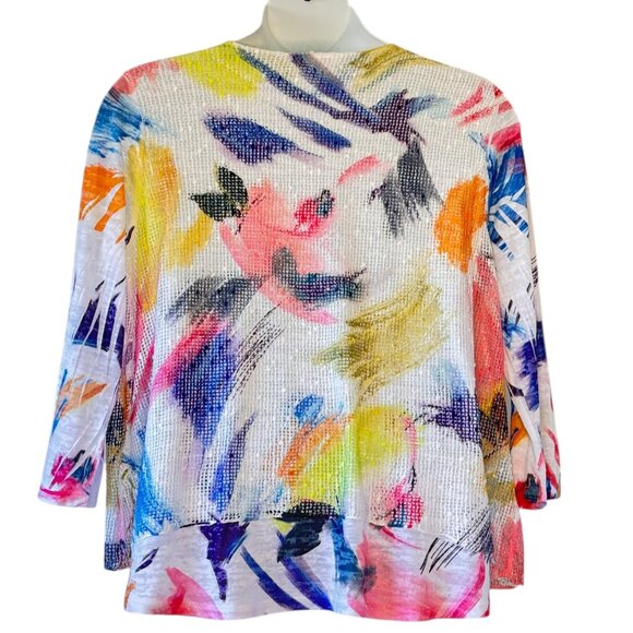 Jess & Jane Vernet Burnout with Boucle Mesh Overlay Contrast Tunic Women's XL - Picture 3 of 7